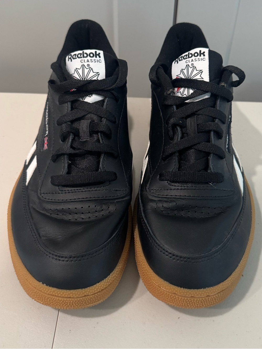 Reebok Classic Black Leather Sneakers with Gum Sole New w/o box